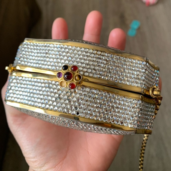 Authentic Judith Leiber Fullbead Minaudiere Evening Clutch Shoulder Crossbody - Picture 11 of 16